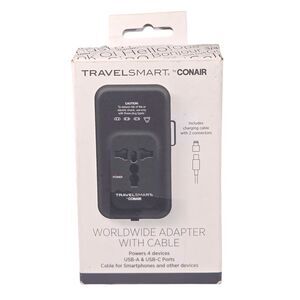 Conair TravelSmart Worldwide Adapter USB-A USB-C Retractable Cable TS256T